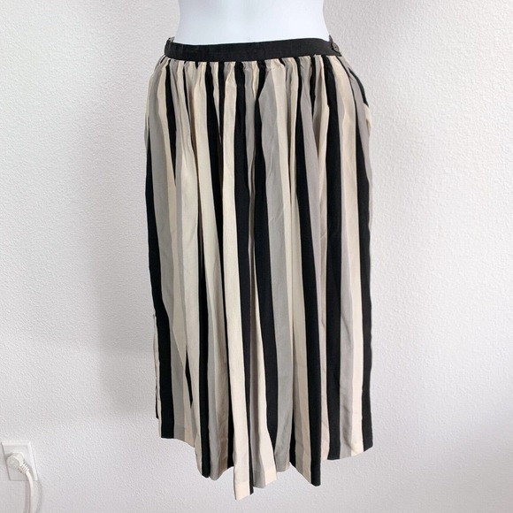 Vintage 70s Valentino Studio Silk Black Cream Stripe Midi Skirt